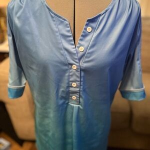 Blue Button-Up Satin Blouse